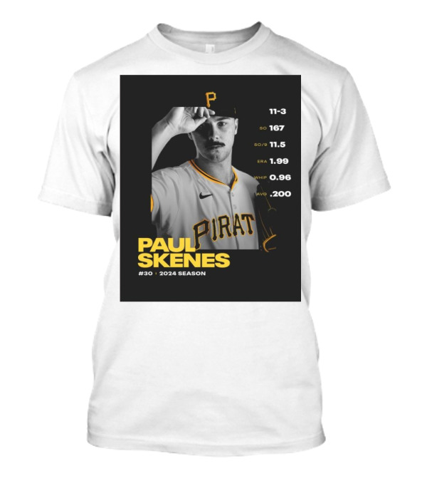 Paul Skenes Pittsburgh Pirates 2024 Season ERA 1.99 WHIP 0.96 SO/9 11.5 AVG .200 T-Shirt
