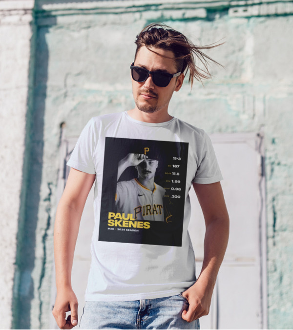 Paul Skenes Pittsburgh Pirates 2024 Season ERA 1.99 WHIP 0.96 SO/9 11.5 AVG .200 T-Shirt