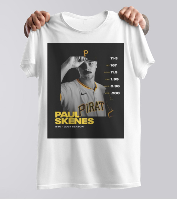Paul Skenes Pittsburgh Pirates 2024 Season ERA 1.99 WHIP 0.96 SO/9 11.5 AVG .200 T-Shirt