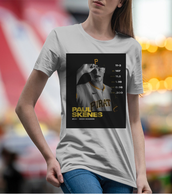 Paul Skenes Pittsburgh Pirates 2024 Season ERA 1.99 WHIP 0.96 SO/9 11.5 AVG .200 T-Shirt