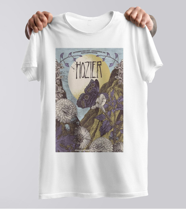 Hozier September 22 2024 Isleta Amphitheater Albuquerque Butterfly And Floral T-Shirt