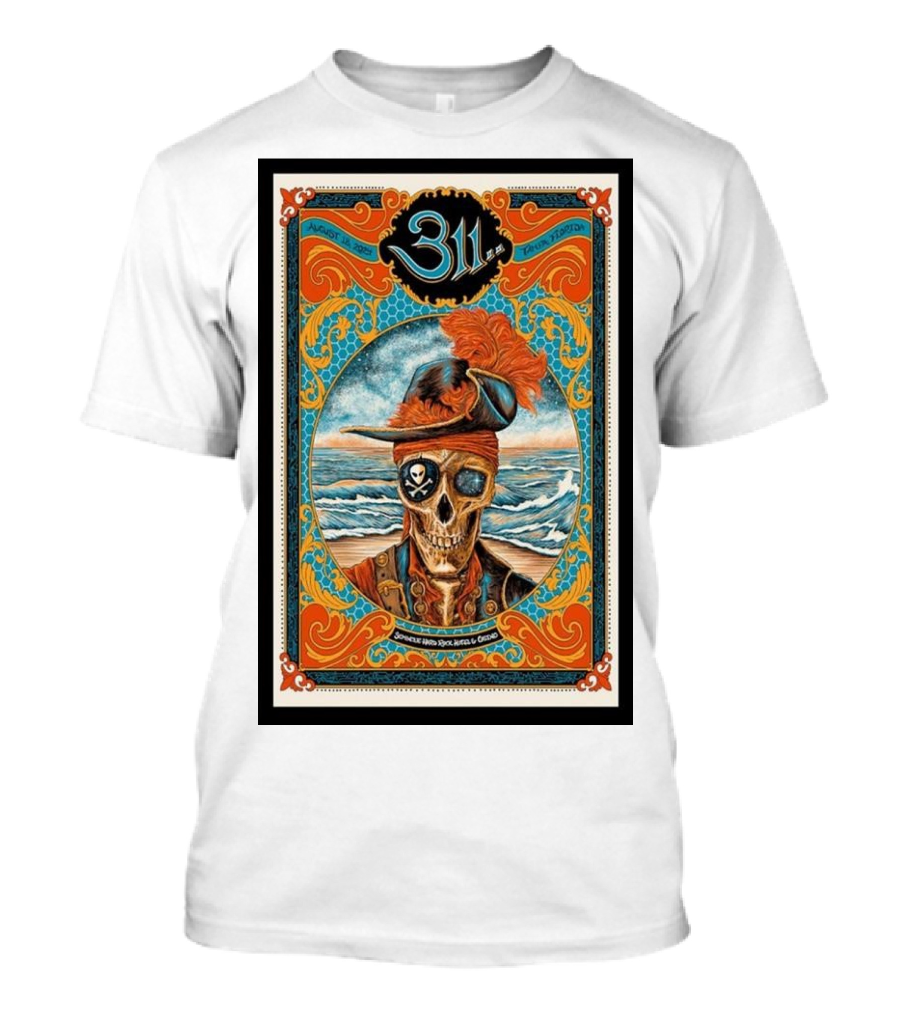 311 August 18 2024 Tampa FL Tour Pirate Skull Beach Waves T-Shirt