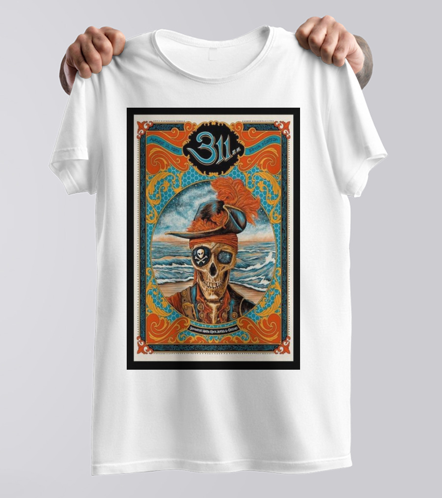 311 August 18 2024 Tampa FL Tour Pirate Skull Beach Waves T-Shirt