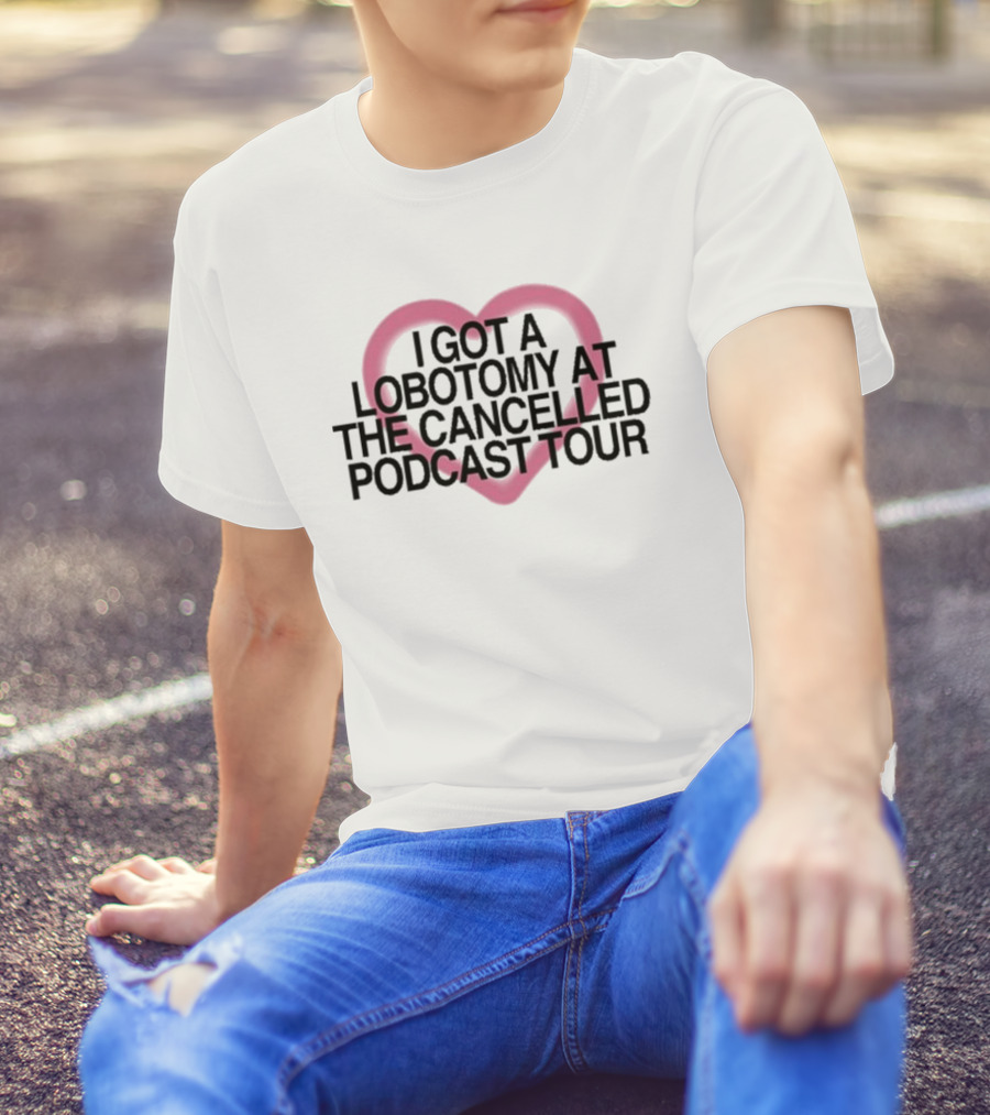 Brooke Schofield Wearing I Got A Lobotomy At The Cancelled Podcast Tour Heart Frame T-Shirt