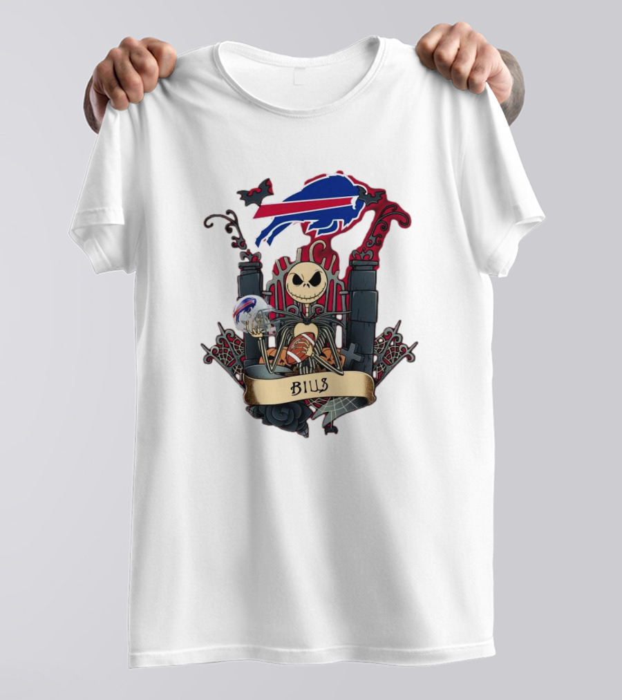 Buffalo Bills Jack Skellington Holding Football The Night Before Halloween T-Shirt