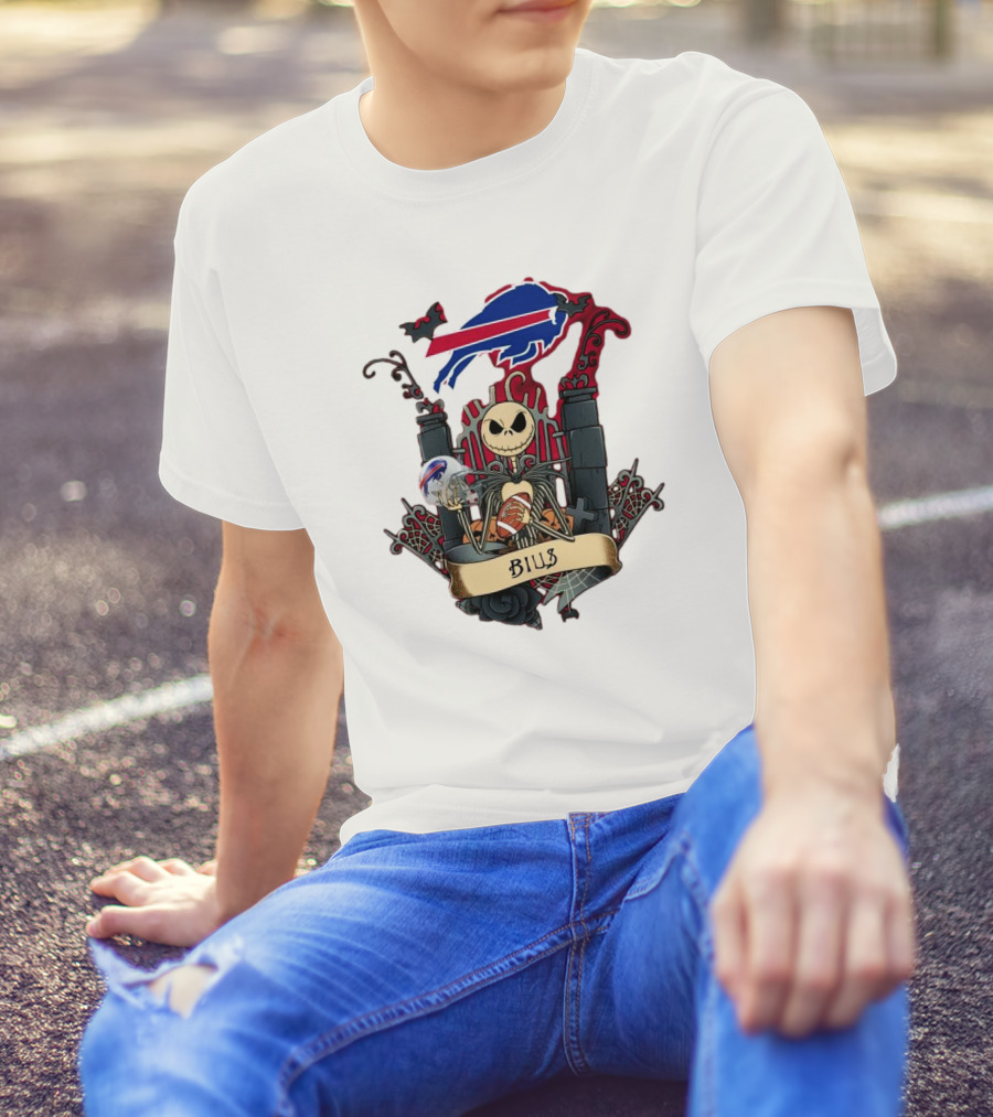 Buffalo Bills Jack Skellington Holding Football The Night Before Halloween T-Shirt