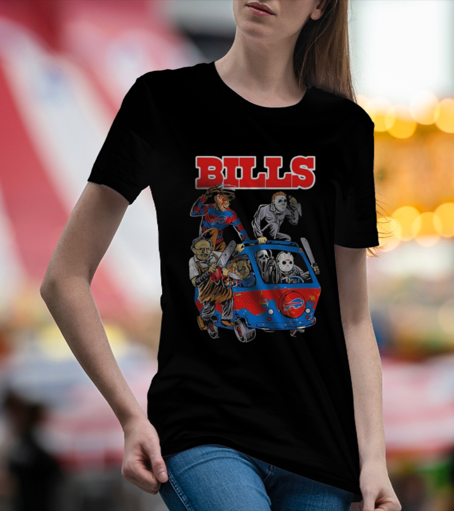 Buffalo Bills NFL Horror Movie Characters Hippie Halloween Van T-Shirt