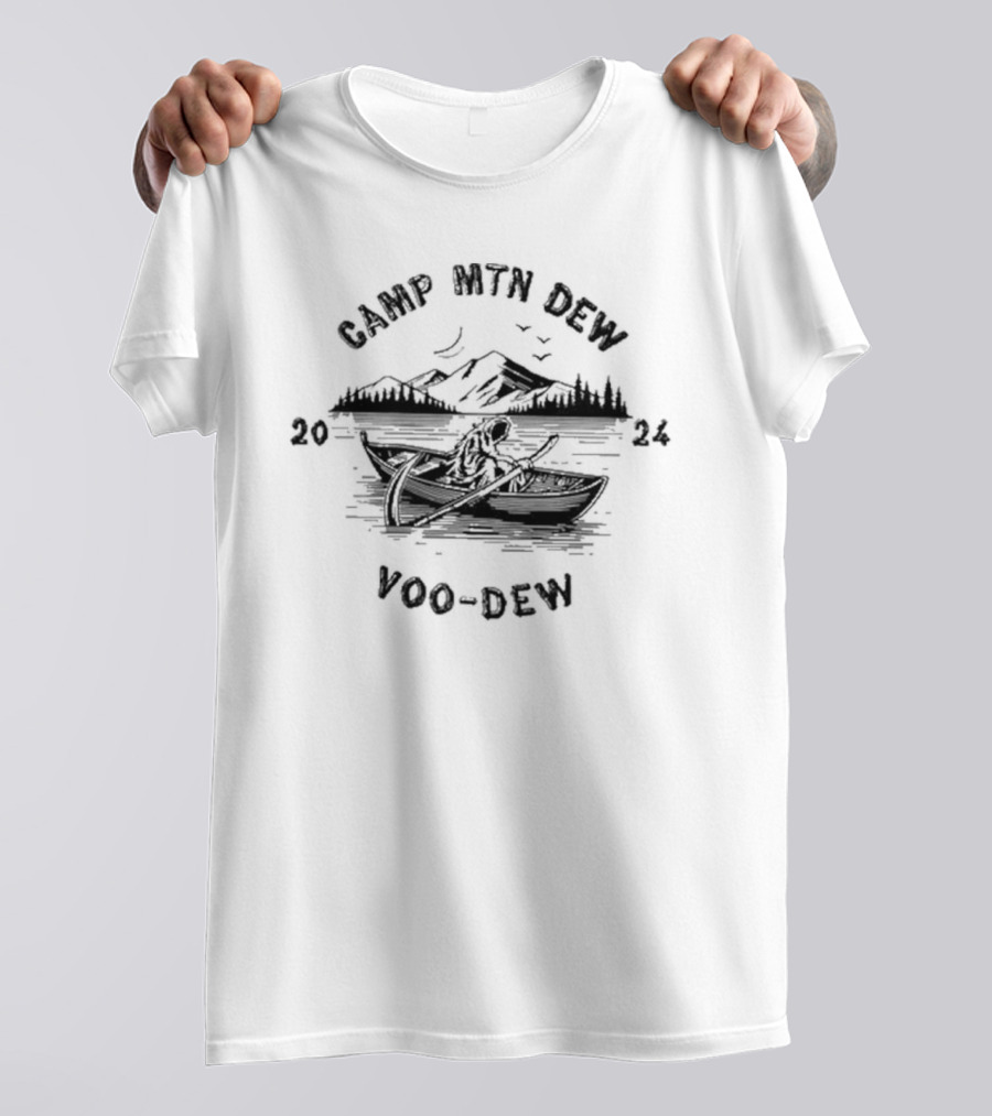 Camp Mtn Dew Voo Dew 2024 Canoe Adventure With Mountain Scene T-Shirt