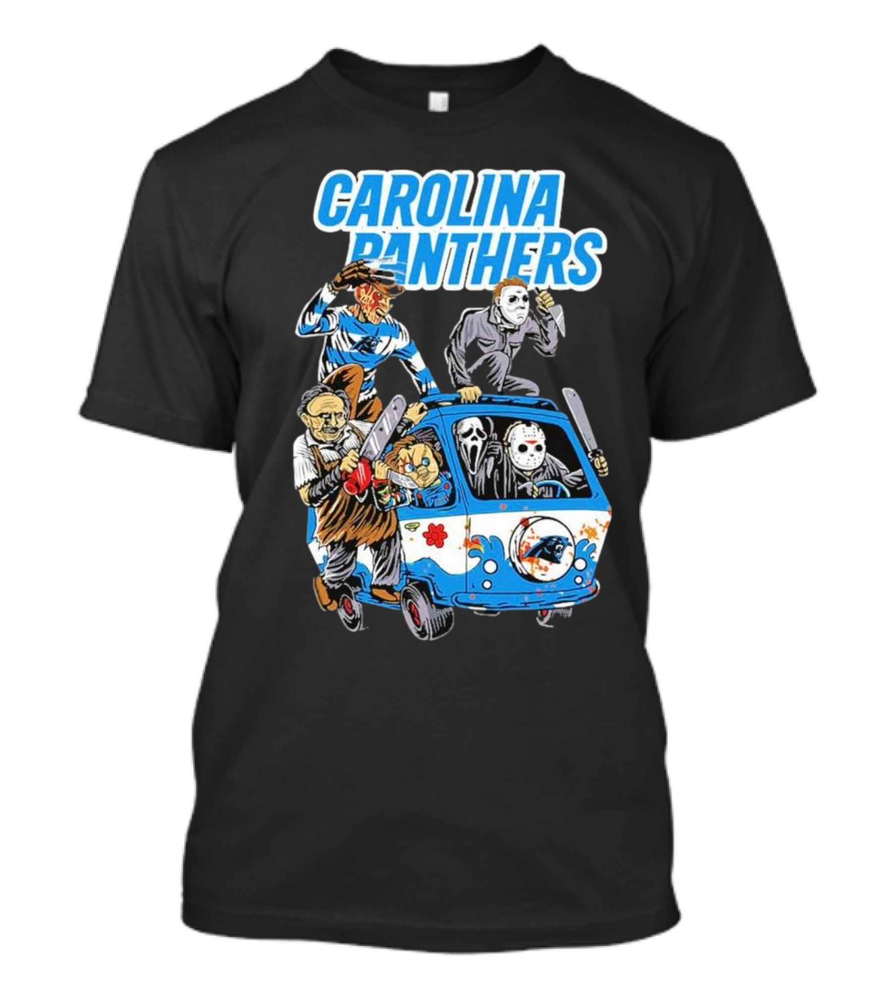 Carolina Panthers NFL Horror Movie Characters Halloween Van T-Shirt