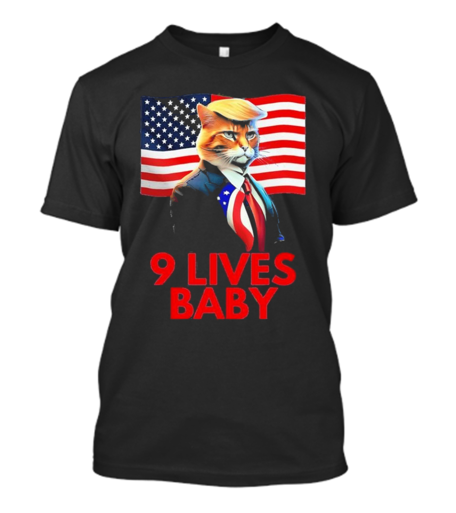 9 Lives Baby Cat In Suit Trump Hair American Flag T-Shirt