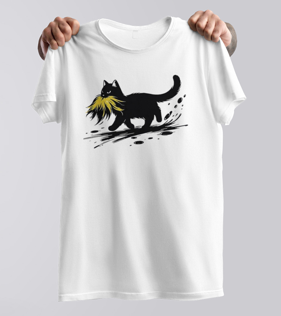 Cat Ladies For Kamala Harris Sarcastic Donald Trump 2024 Black Cat With Yellow Feather Image T-Shirt
