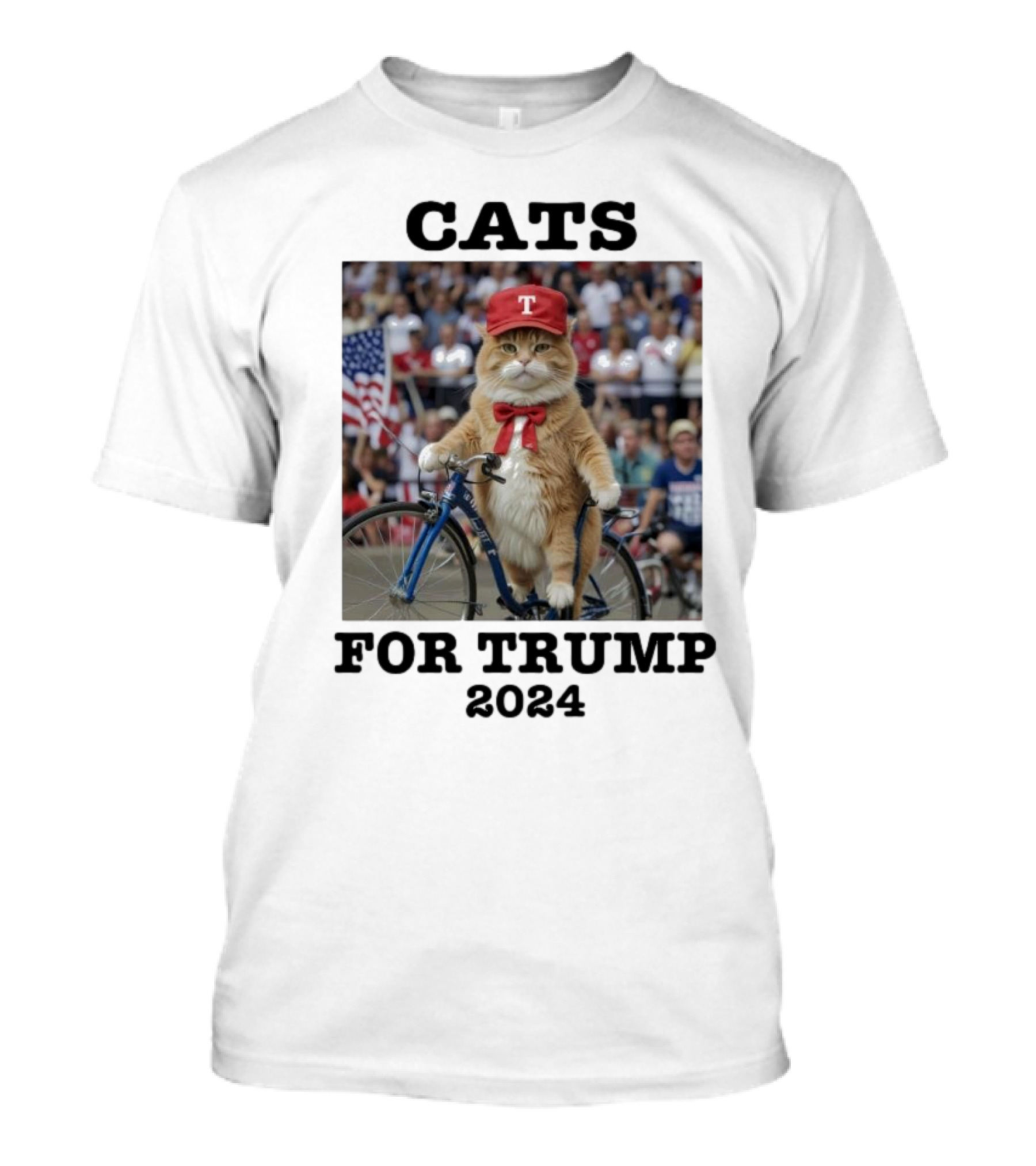 CATS FOR TRUMP 2024 Donald Trump Cat Meme Political Humor Bicycle Parade Flag T-Shirt