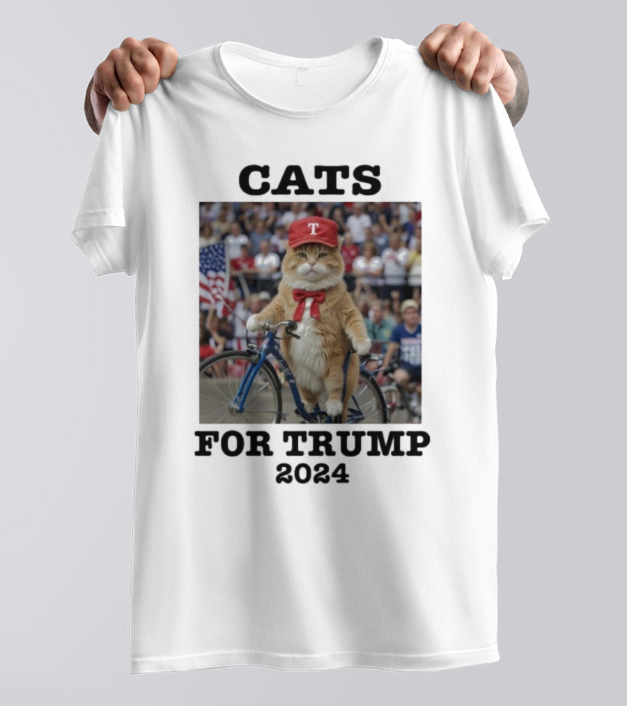 CATS FOR TRUMP 2024 Donald Trump Cat Meme Political Humor Bicycle Parade Flag T-Shirt