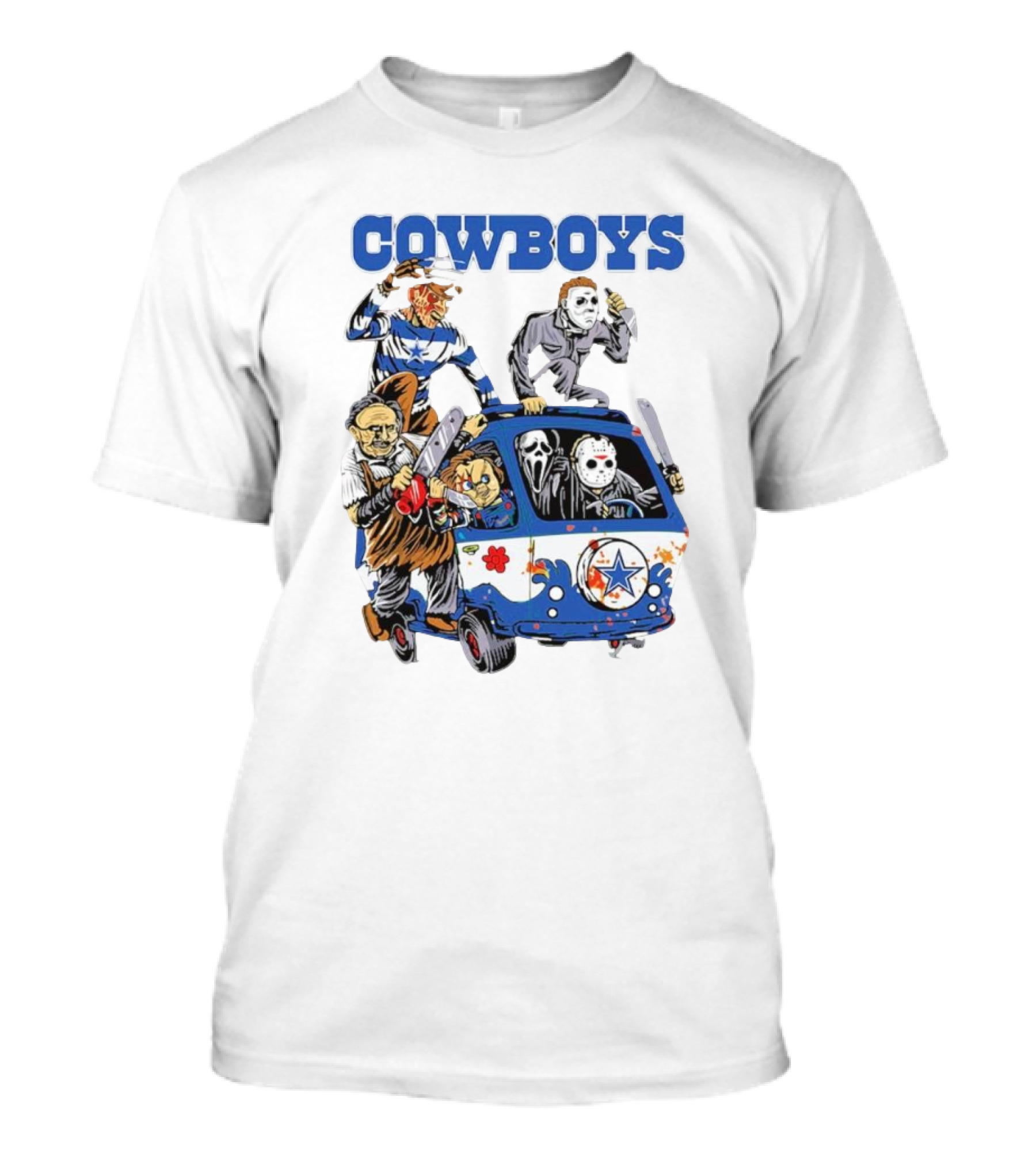 Cowboys Dallas NFL Horror Characters Movie Halloween Hippie Van T-Shirt