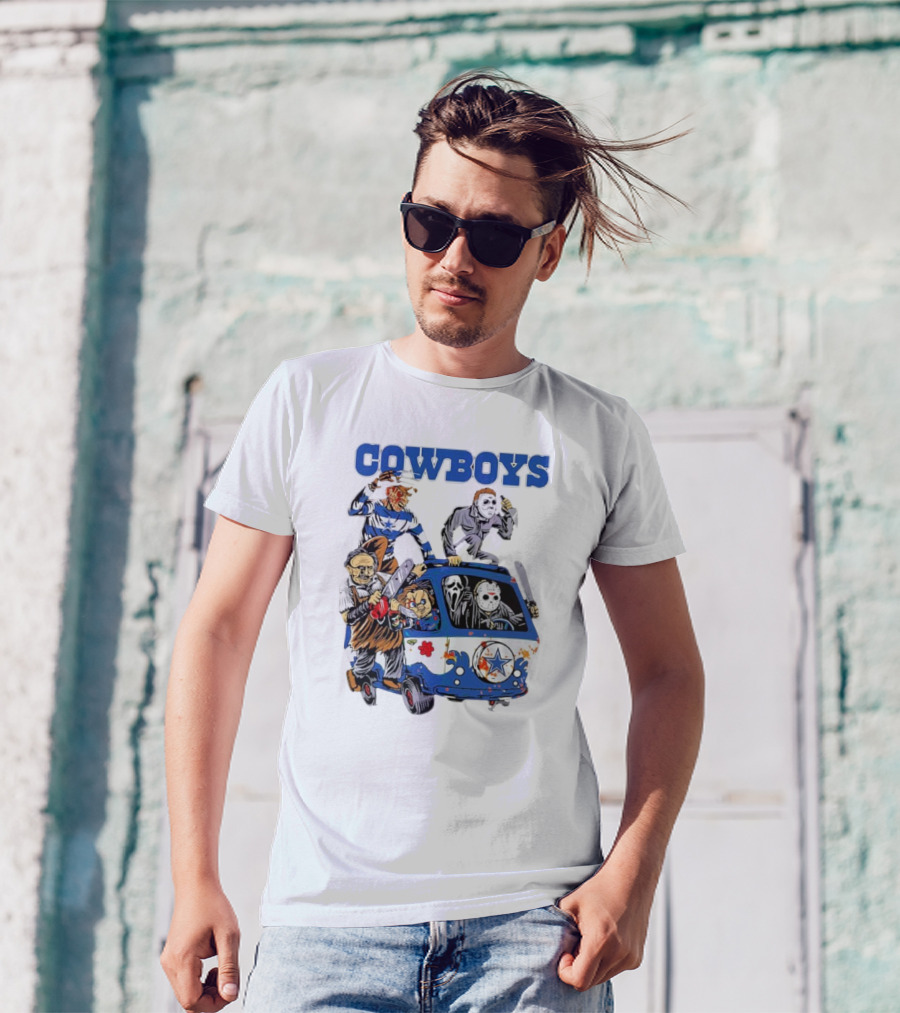 Cowboys Dallas NFL Horror Characters Movie Halloween Hippie Van T-Shirt