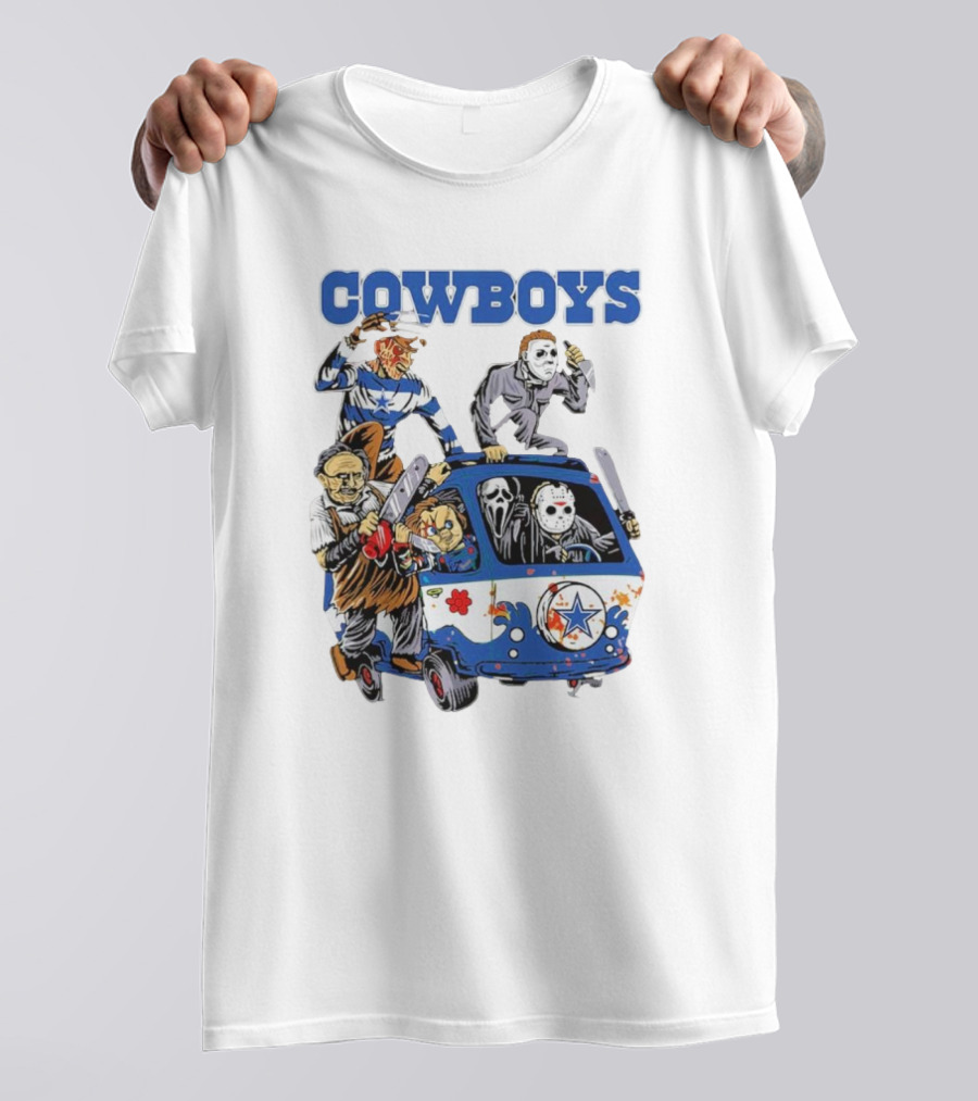 Cowboys Dallas NFL Horror Characters Movie Halloween Hippie Van T-Shirt