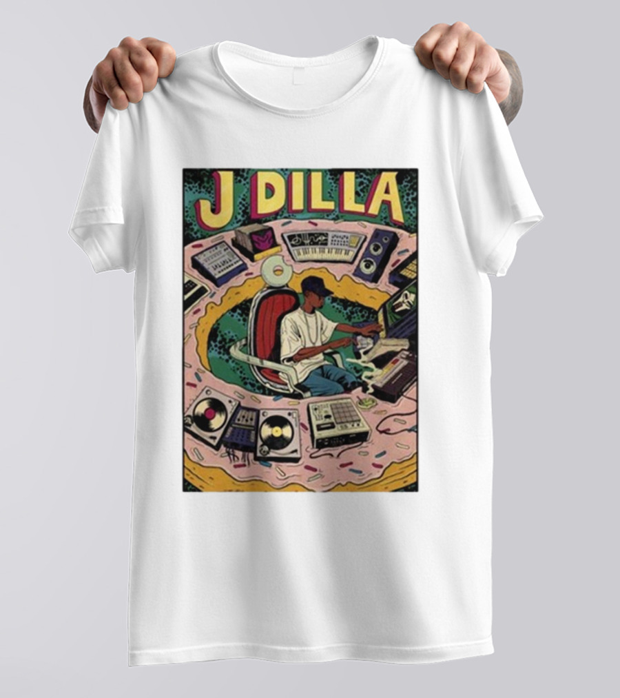 J Dilla Music Producer Illustration Surrounded By Equipment T-Shirt