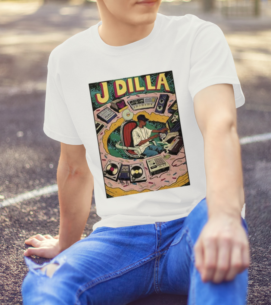 J Dilla Music Producer Illustration Surrounded By Equipment T-Shirt
