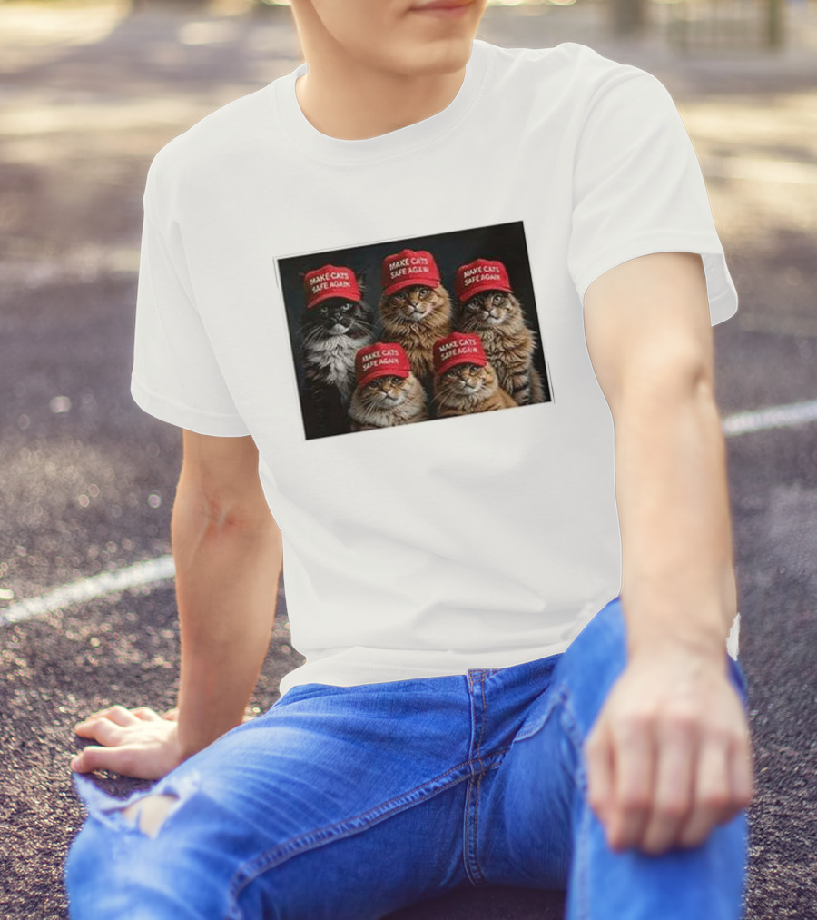 Donald Trump Make Cats Safe Again Red Hat 2024 Debate Cats Wearing Hats T-Shirt