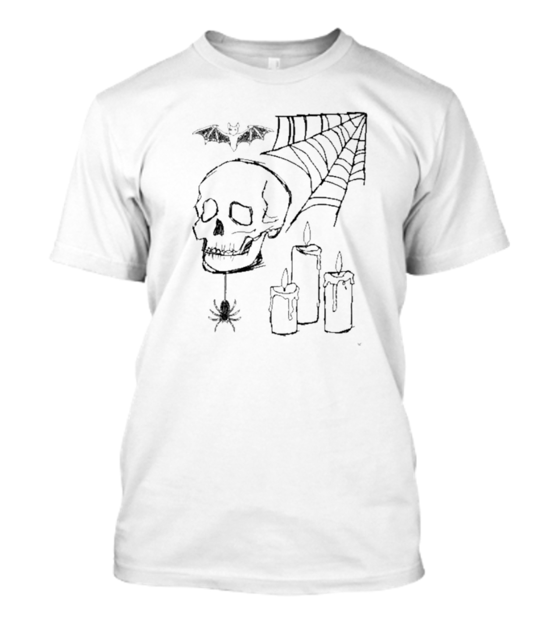 Fgmoo Spooky Skull 2024 Web Candle Bat Spider Skull T-Shirt