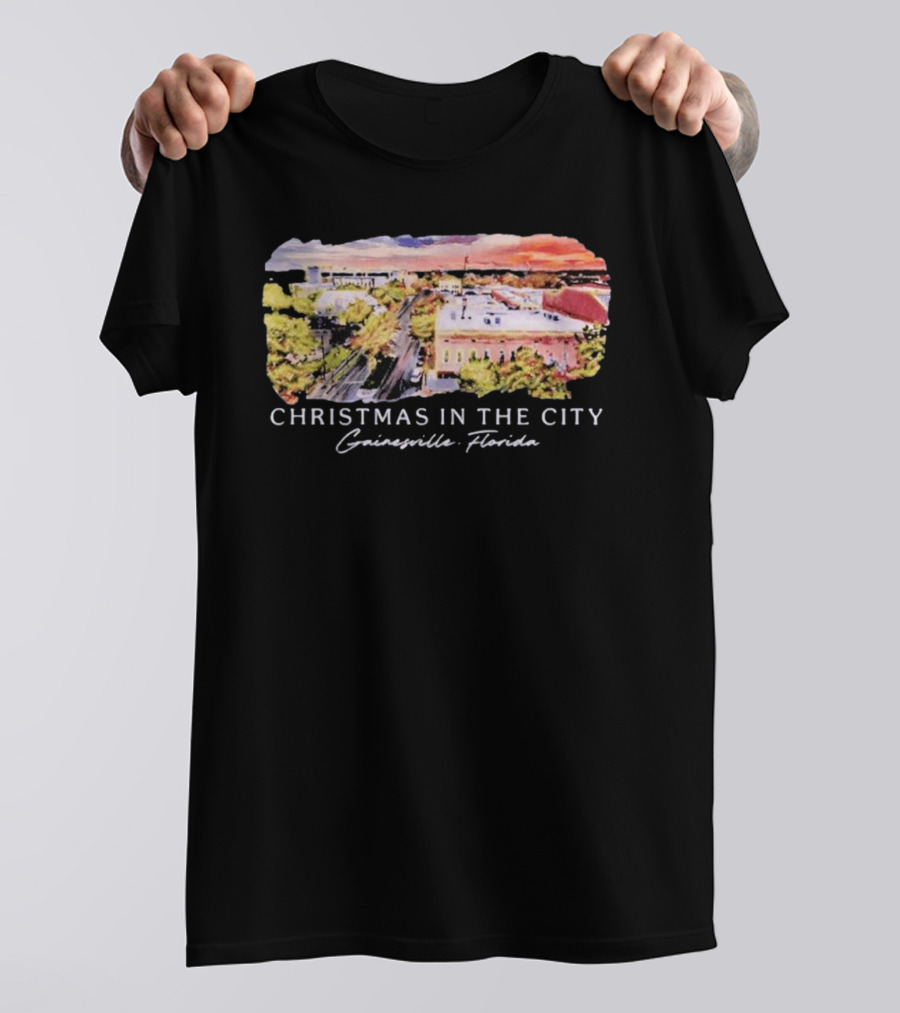 Christmas In The City Gainesville Florida Skyline T-Shirt