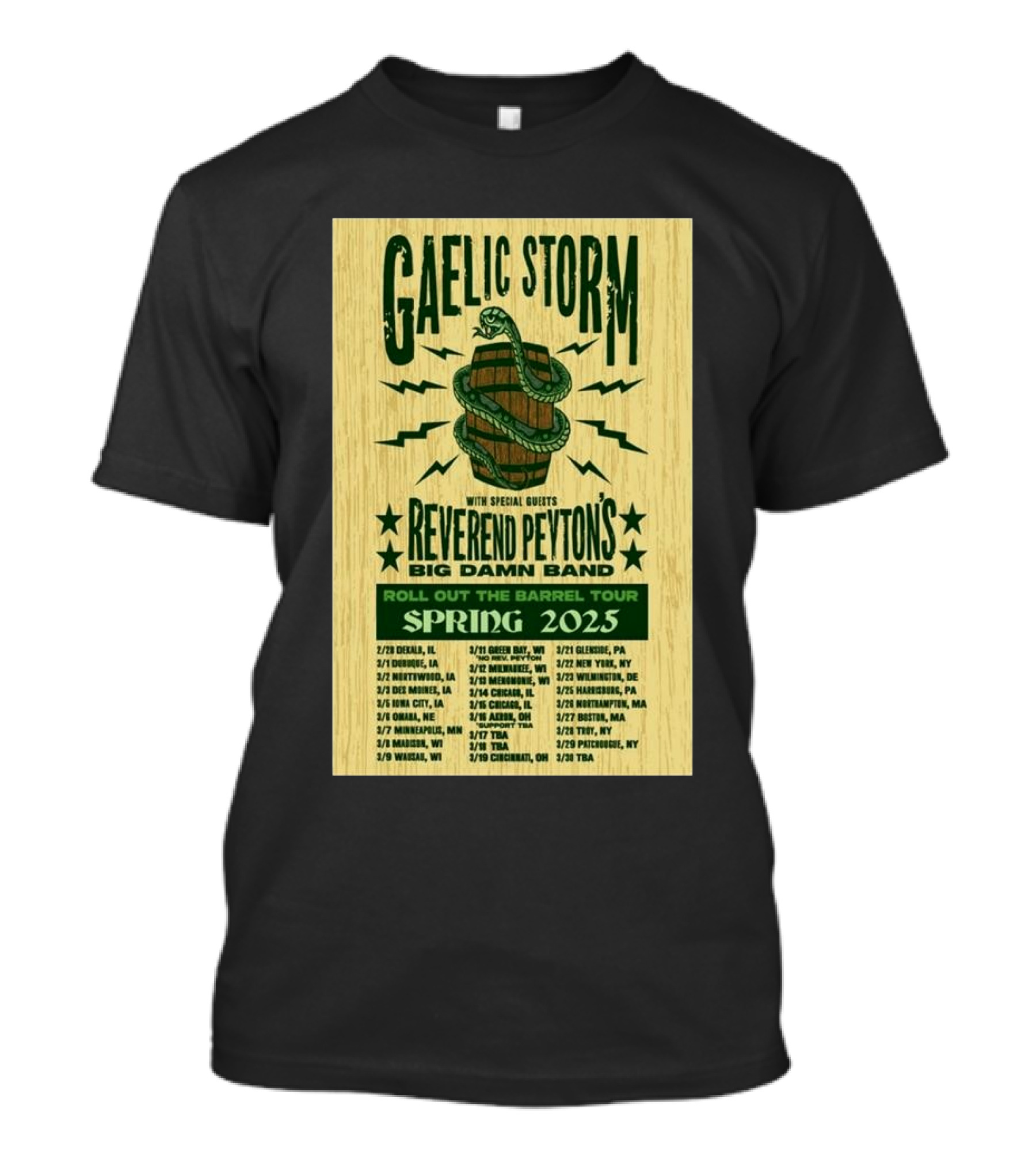 Gaelic Storm Roll Out The Barrel Tour With Reverend Peyton's Big Damn Band Spring 2025 T-Shirt