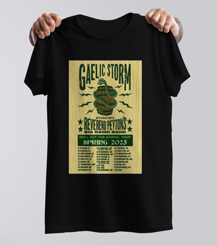 Gaelic Storm Roll Out The Barrel Tour With Reverend Peyton's Big Damn Band Spring 2025 T-Shirt