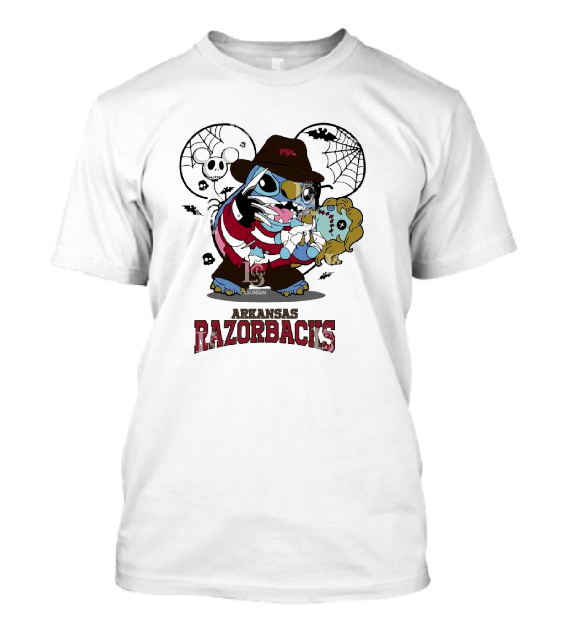 Arkansas Razorbacks Stitch Freddy Krueger Halloween Razorback's Spider Webs T-Shirt