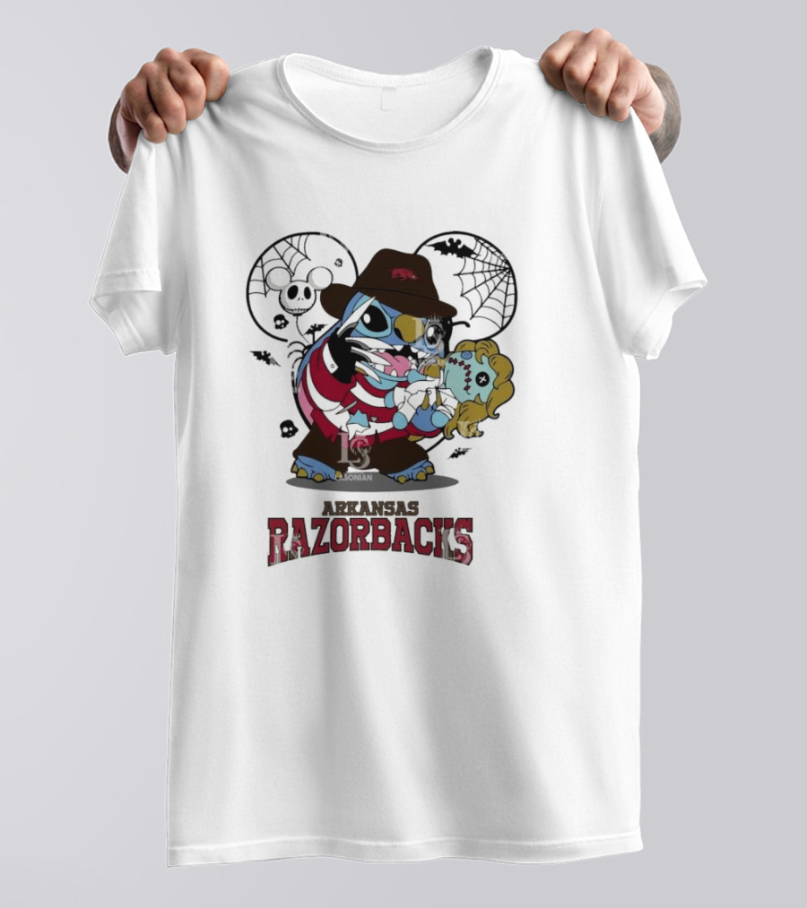 Arkansas Razorbacks Stitch Freddy Krueger Halloween Razorback's Spider Webs T-Shirt