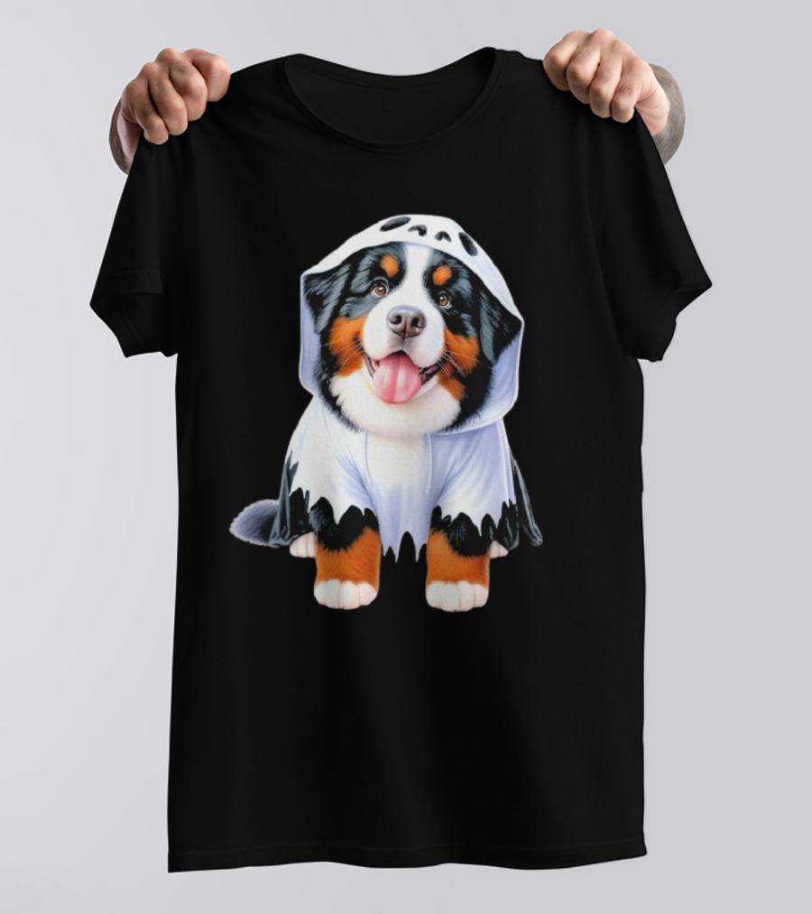 Bernese Mountain Dog Puppy In Ghost Costume For Halloween T-Shirt