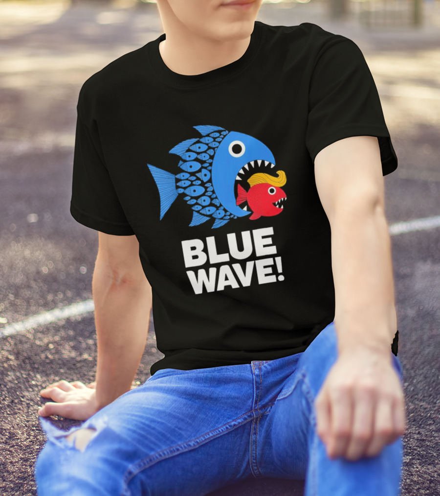 Blue Wave Kamala Big Fish Eat Little Fish Trump Hair T-Shirt
