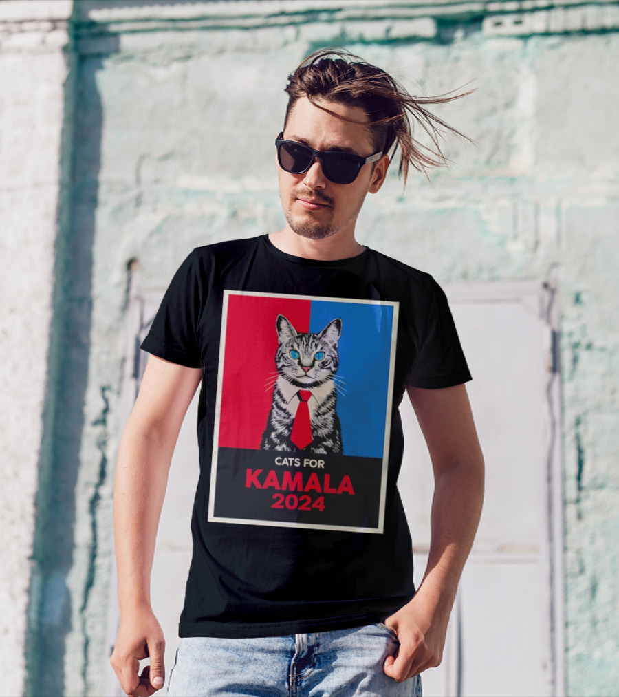 CATS FOR KAMALA 2024 Red Blue Poster Cat With Tie T-Shirt