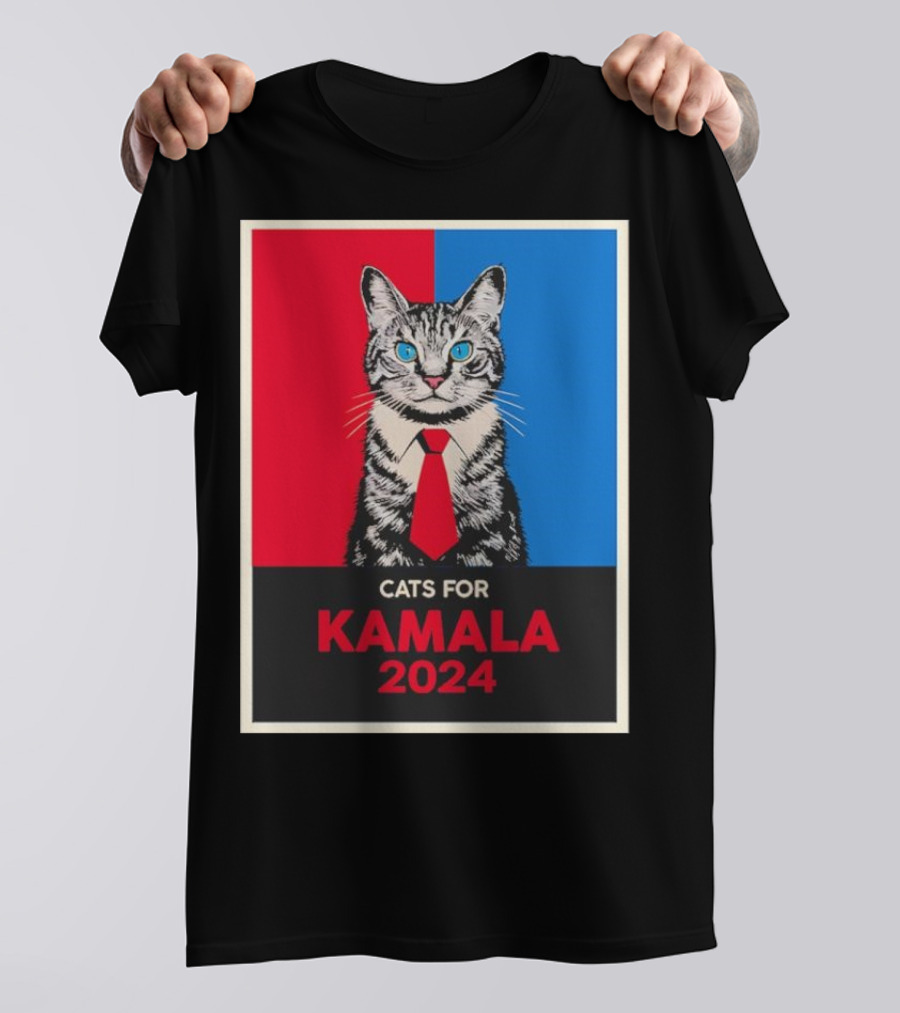 CATS FOR KAMALA 2024 Red Blue Poster Cat With Tie T-Shirt