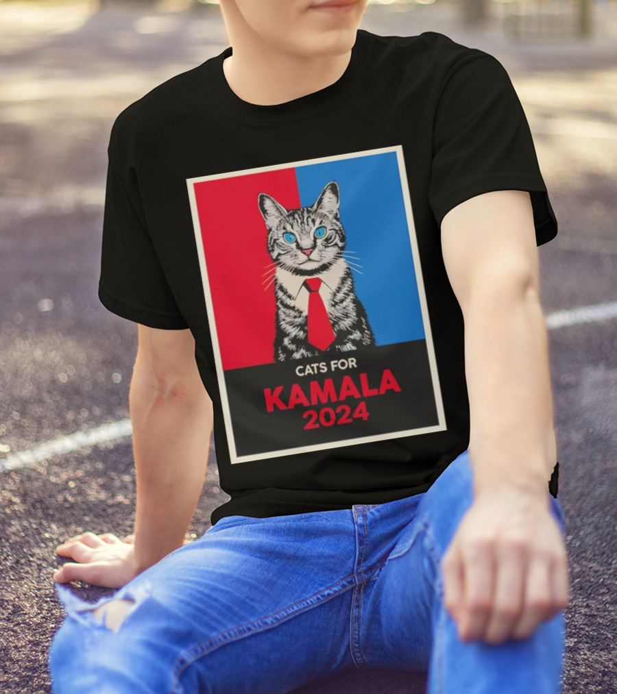 CATS FOR KAMALA 2024 Red Blue Poster Cat With Tie T-Shirt