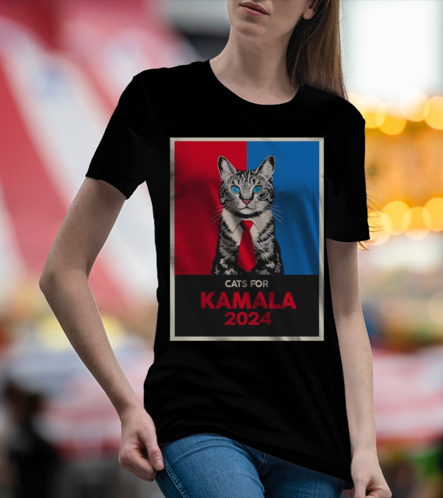 CATS FOR KAMALA 2024 Red Blue Poster Cat With Tie T-Shirt