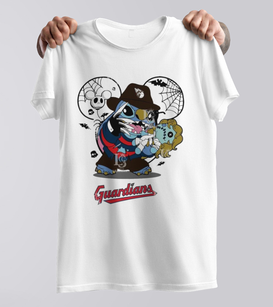 Cleveland Guardians Stitch Freddy Krueger Halloween Guardians Logo Webs T-Shirt