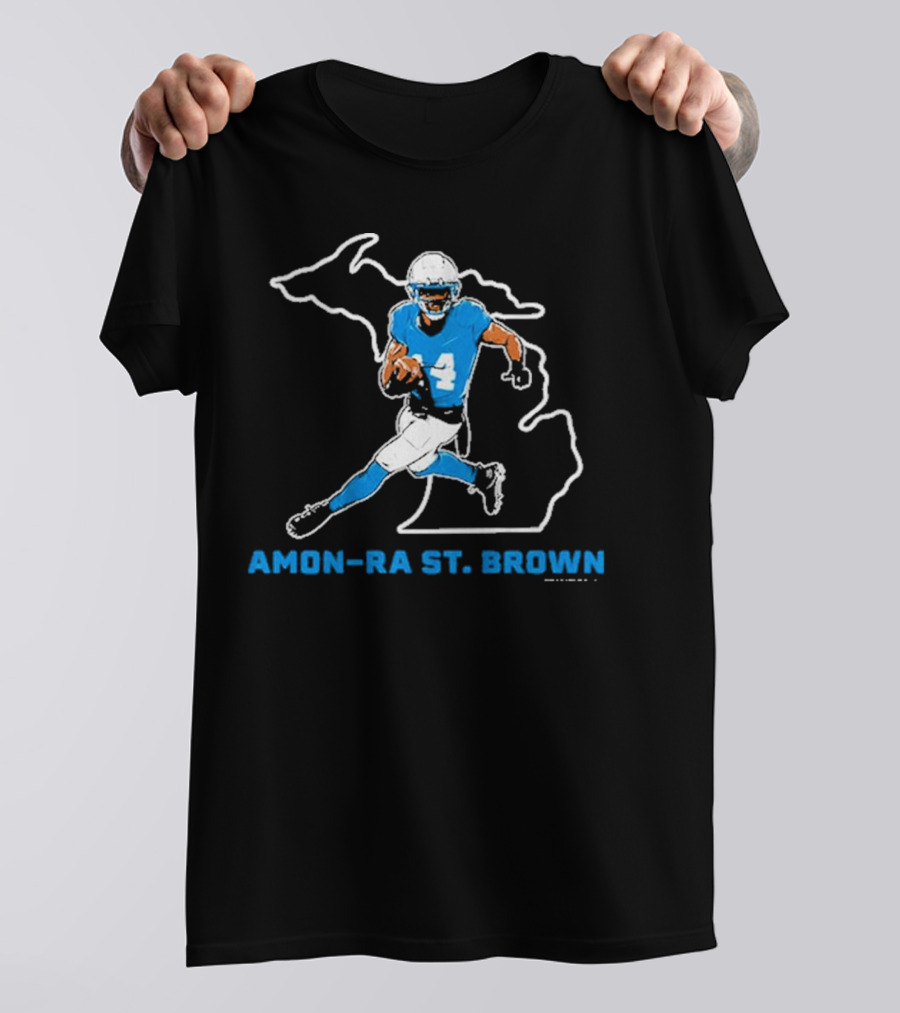 Detroit Lions Amon-Ra St. Brown Michigan Football Running Back T-Shirt