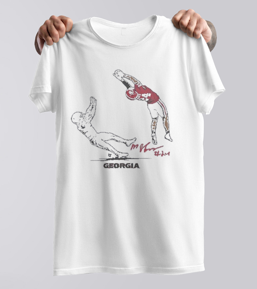Georgia Football Malaki Starks Autograph Highlight Moment T-Shirt