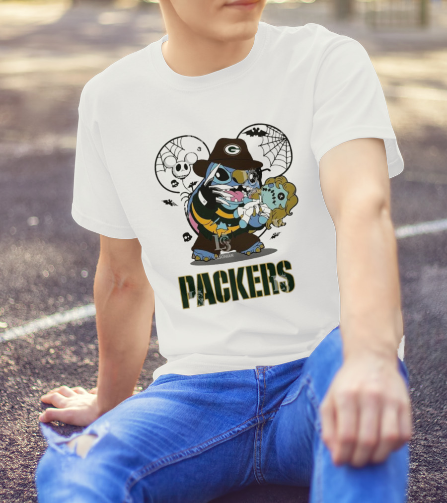 Green Bay Packers Stitch Freddy Krueger Halloween Packers T-Shirt