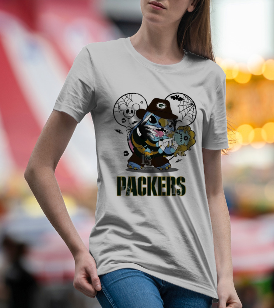 Green Bay Packers Stitch Freddy Krueger Halloween Packers T-Shirt