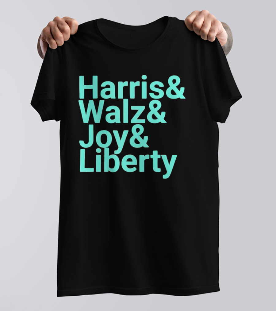 Harris Walz Joy Liberty Icons In Light Blue Text T-Shirt