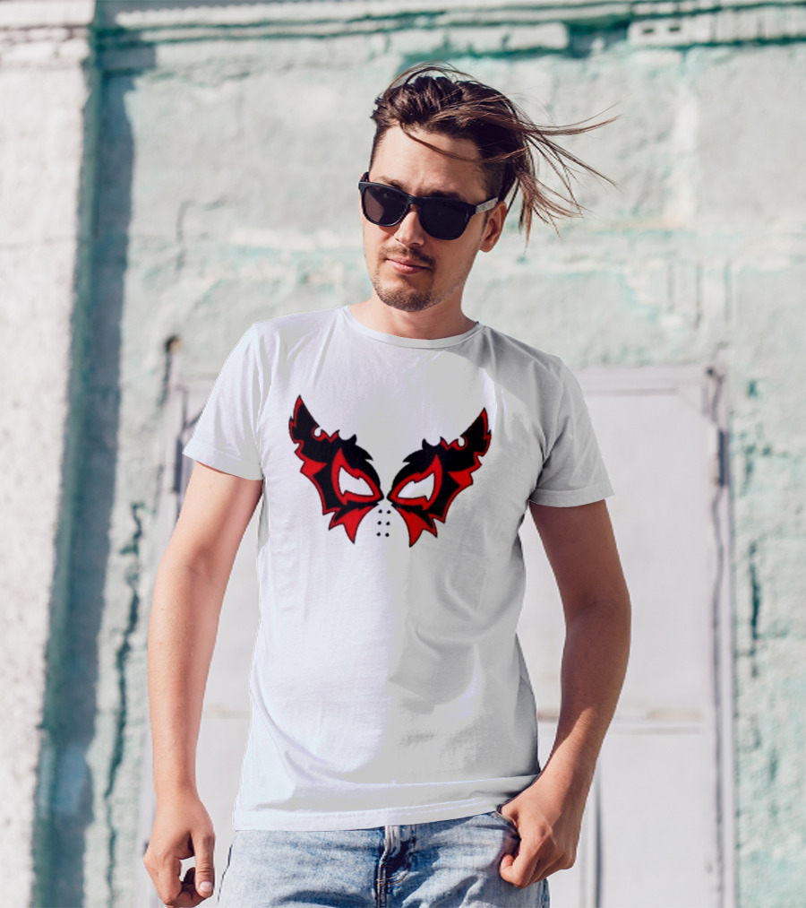 Hell Cat Mask Red And Black Winged T-Shirt