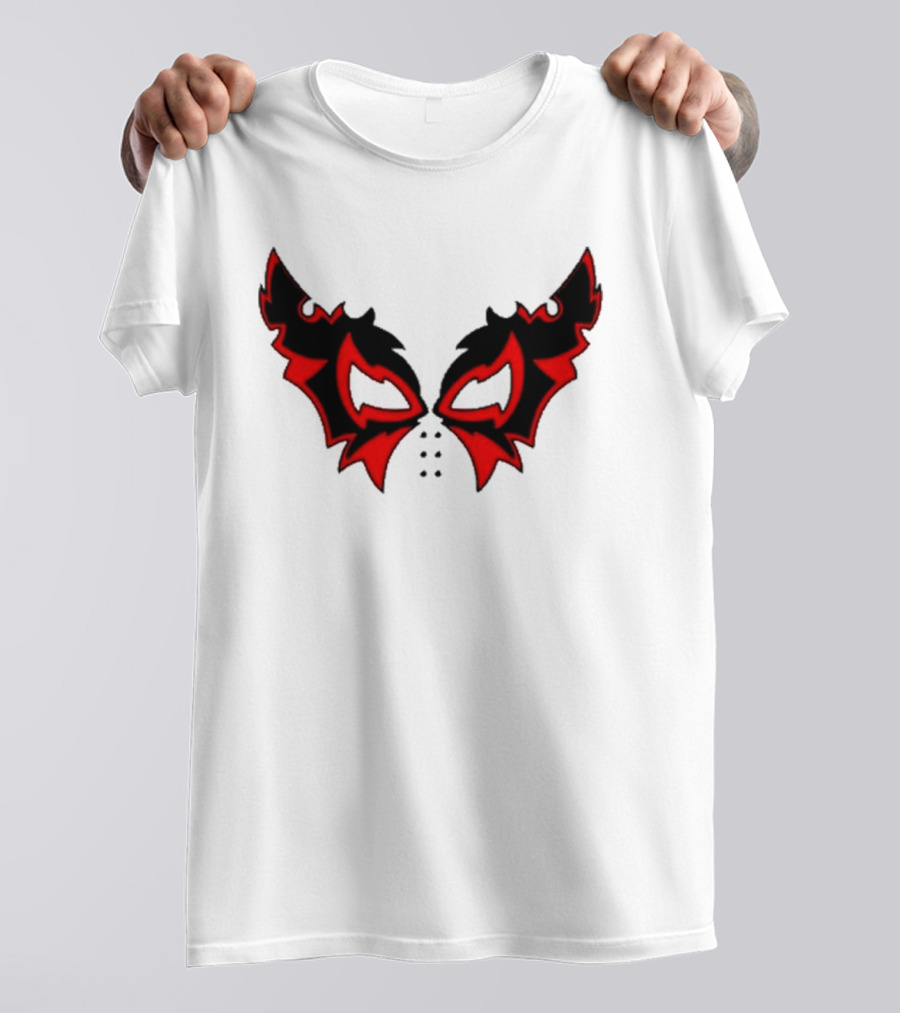 Hell Cat Mask Red And Black Winged T-Shirt