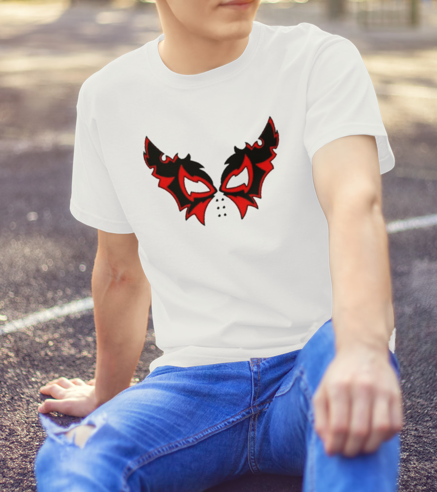 Hell Cat Mask Red And Black Winged T-Shirt