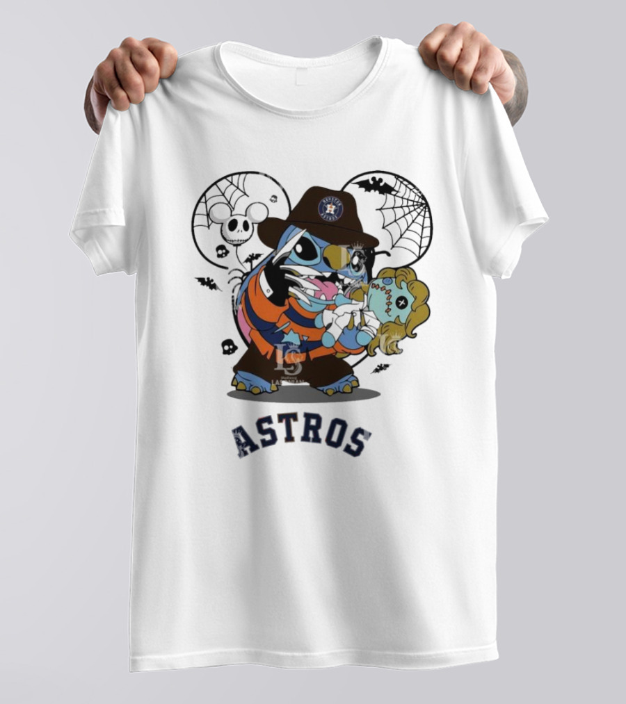 Houston Astros Stitch Freddy Krueger Halloween Horror Mashup T-Shirt