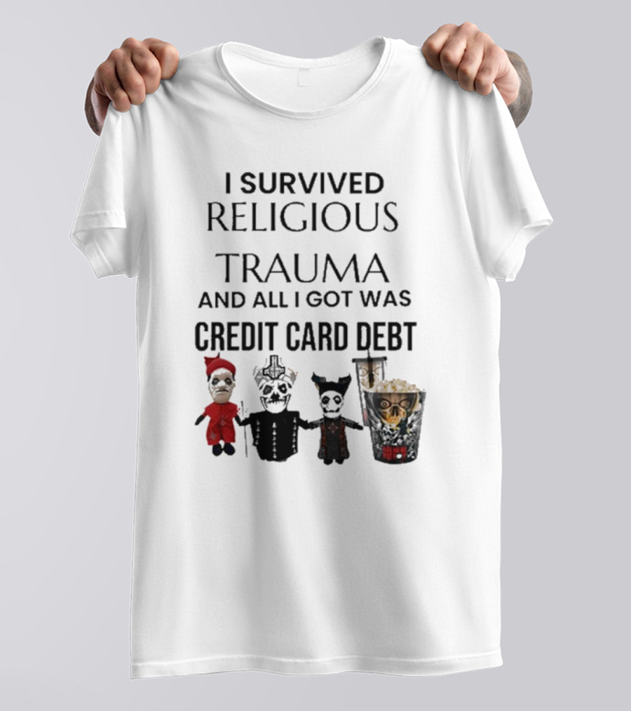 I Survived Religious Trauma And All I Got Was Credit Card Debt Characters In Gothic Costumes T-Shirt