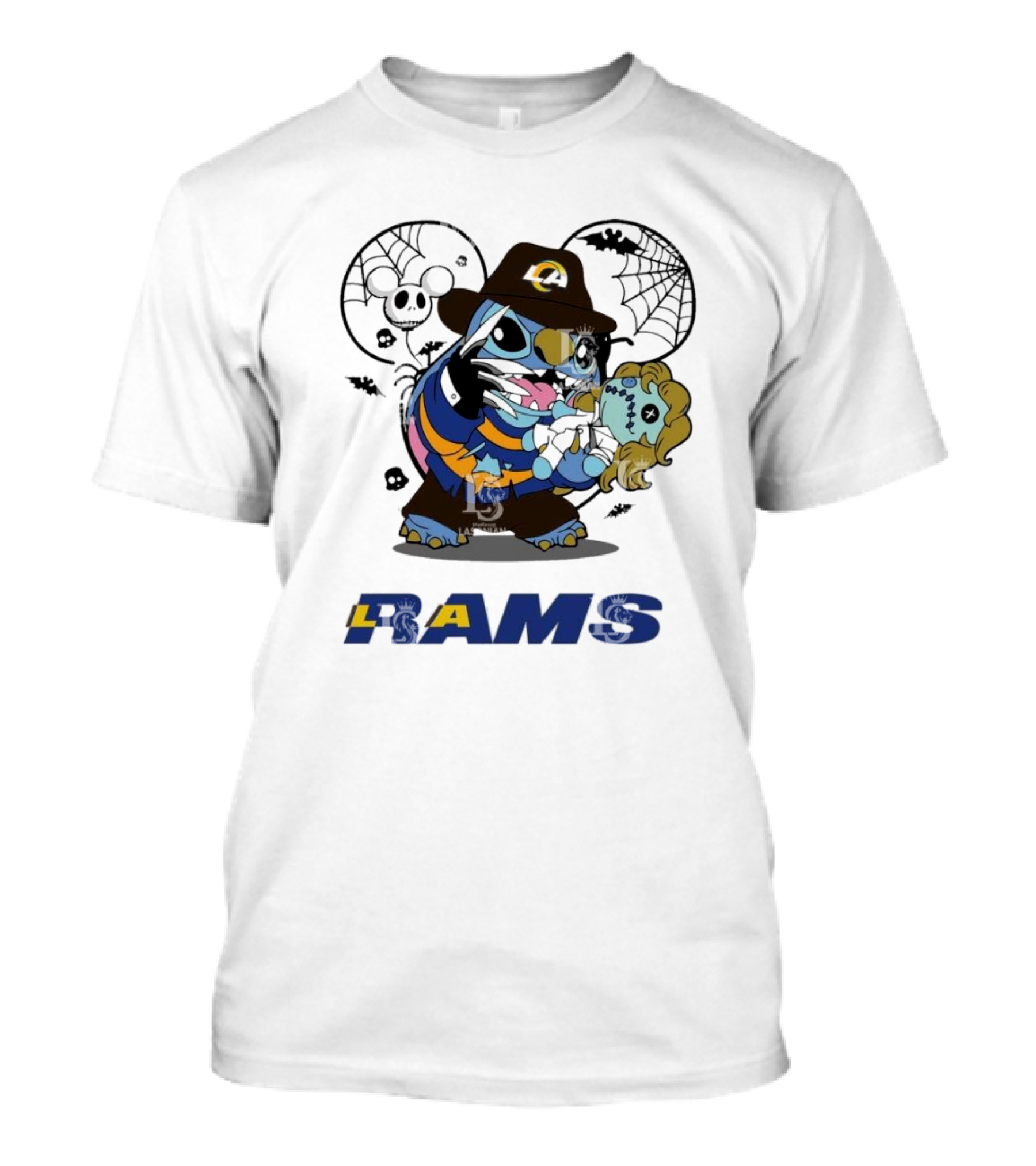 Los Angeles Rams Stitch Freddy Krueger Halloween Character Mashup T-Shirt