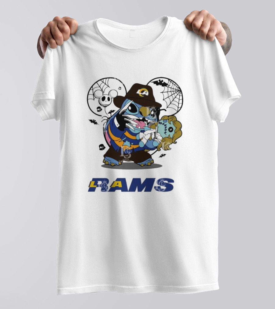 Los Angeles Rams Stitch Freddy Krueger Halloween Character Mashup T-Shirt