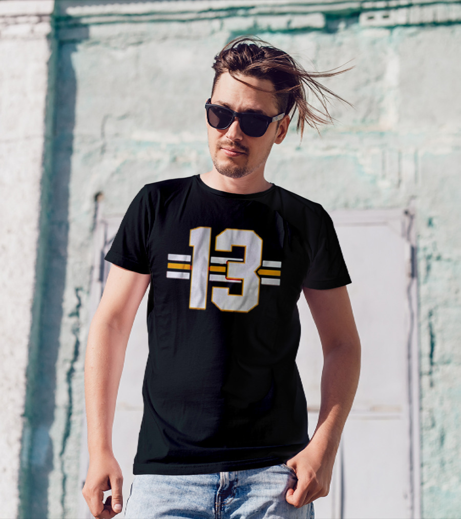 Lucky 13 Yellow White Football Stripe Number T-Shirt
