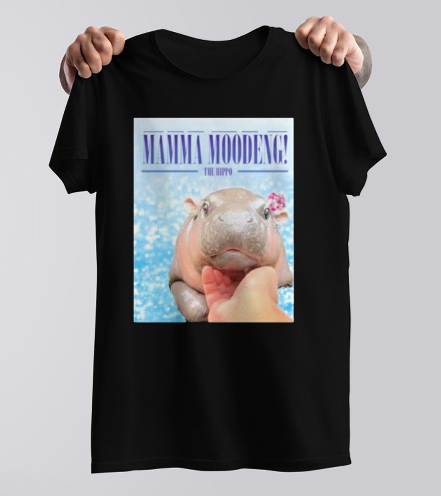 Mamma Moodeng The Hippo Vintage Cute Hippo With Flower And Water Background T-Shirt